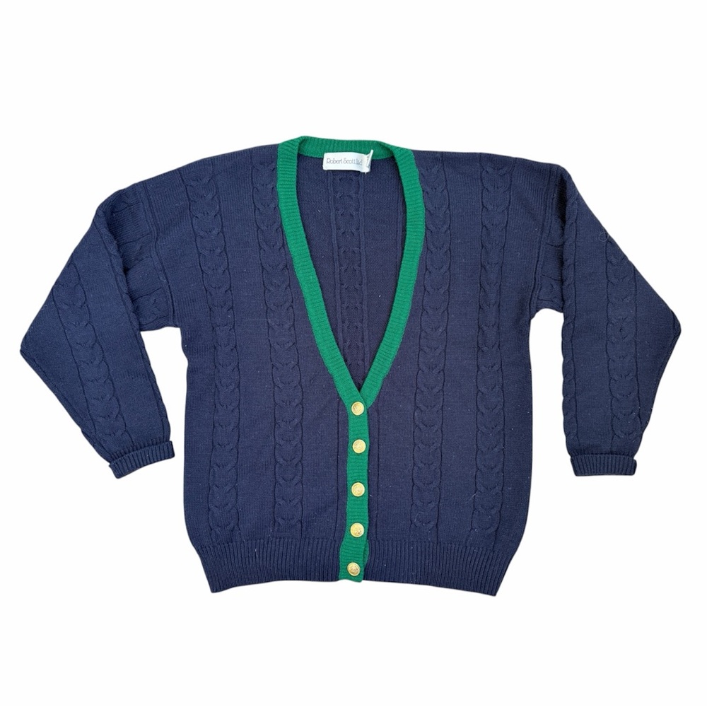 Vintage Robert Scott Navy and Green Cardigan Sweater